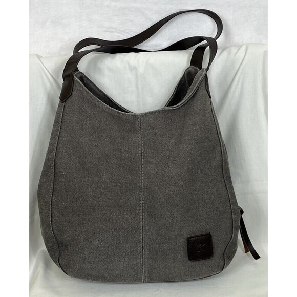 K2 Classic Canvas Shoulder Bag Purse Hobo Leather Brown - Picture 1 of 13